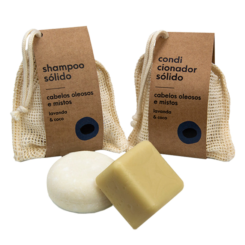 Kit Equilíbrio e Brilho | Shampoo e Condicionador Sólidos – Cabelos Oleosos e Mistos